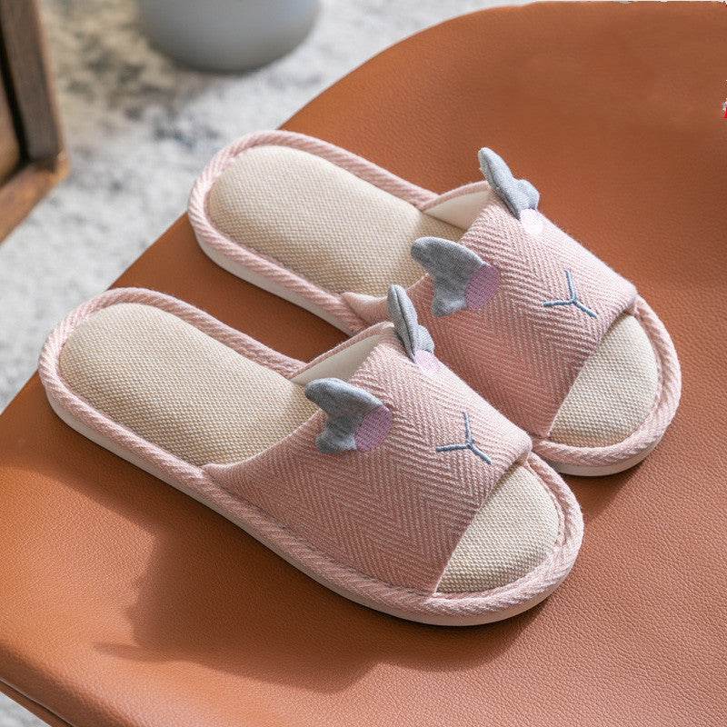 Flax Slipper Female Spring And Autumn Indoor Couple Home With Lovely Antiskid Cotton Hemp Home Pair Of Slippers Summer Man Four Seasons - Mubimart