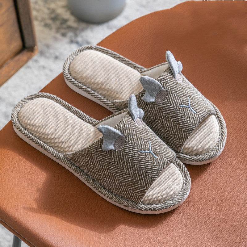 Flax Slipper Female Spring And Autumn Indoor Couple Home With Lovely Antiskid Cotton Hemp Home Pair Of Slippers Summer Man Four Seasons - Mubimart