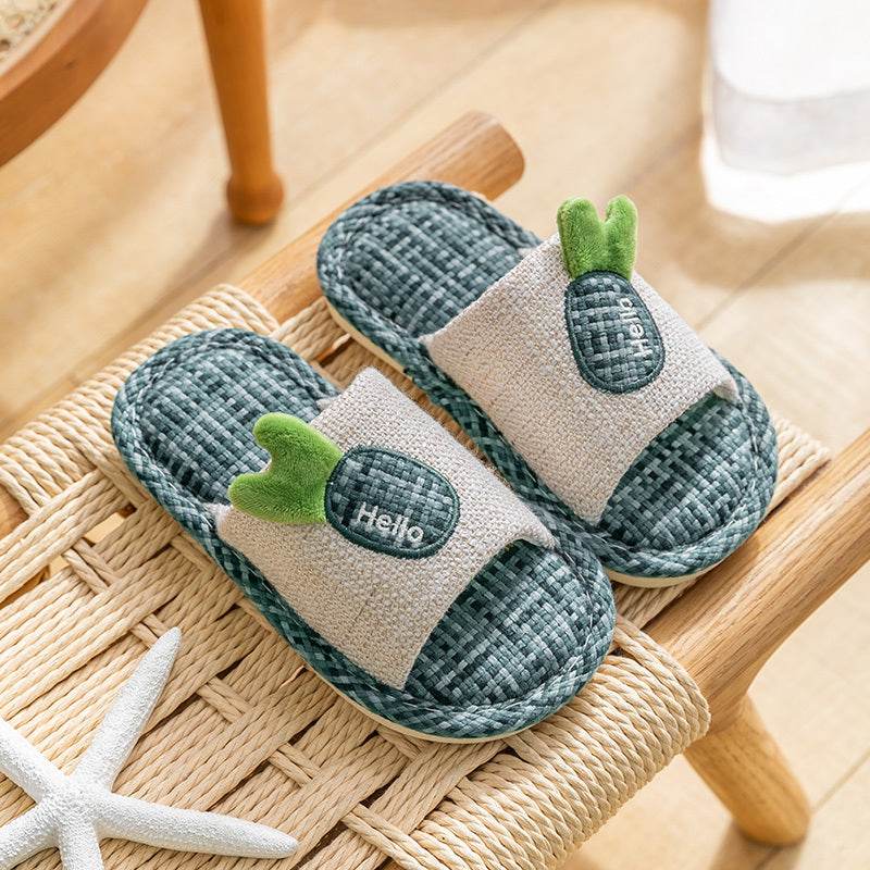 Flax Slipper Female Spring And Autumn Indoor Couple Home With Lovely Antiskid Cotton Hemp Home Pair Of Slippers Summer Man Four Seasons - Mubimart