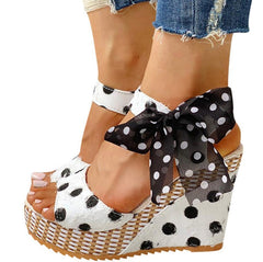 Wedge Heel Buckle Polka Dot Sandals