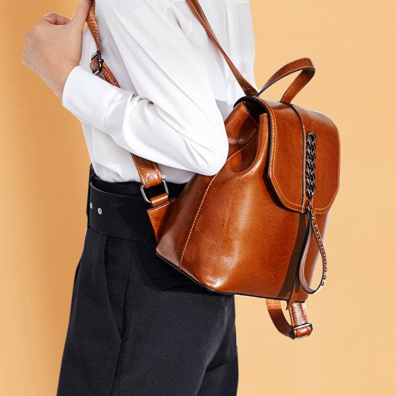Leather Backpack Women Car Stitching Fashion Leather Casual Backpack Women Travel Backpack - Mubimart