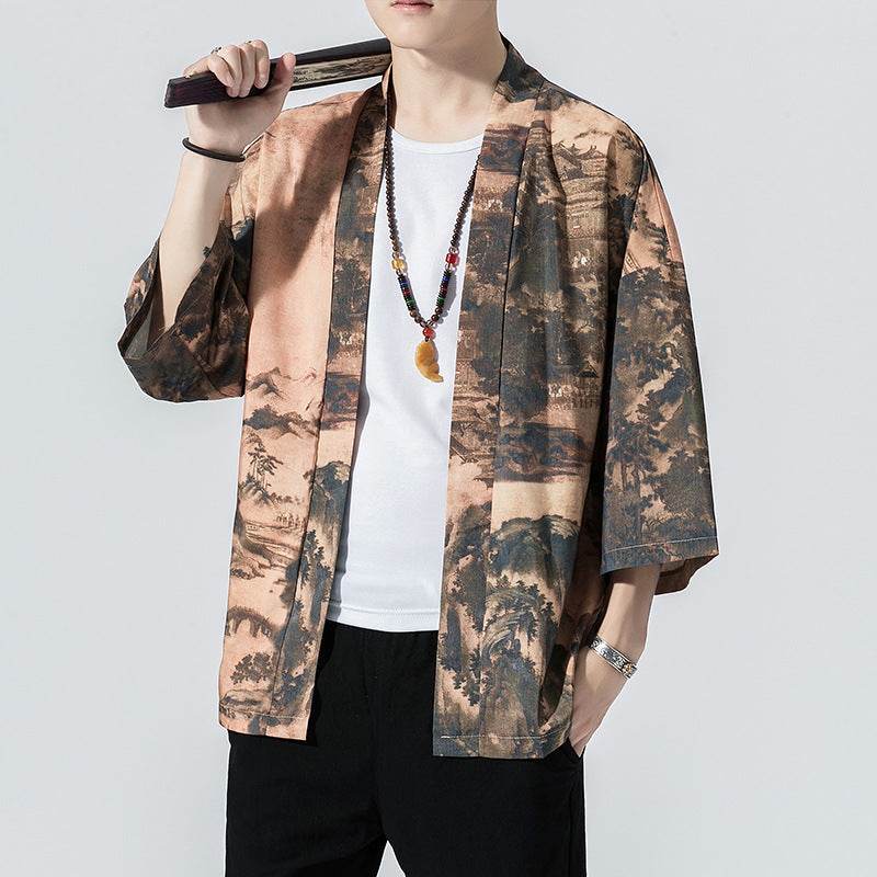 Kimono Cardigan Outerwear Blouse Mens Cardigan Loose Jacket Coat Baggy Tops - Mubimart