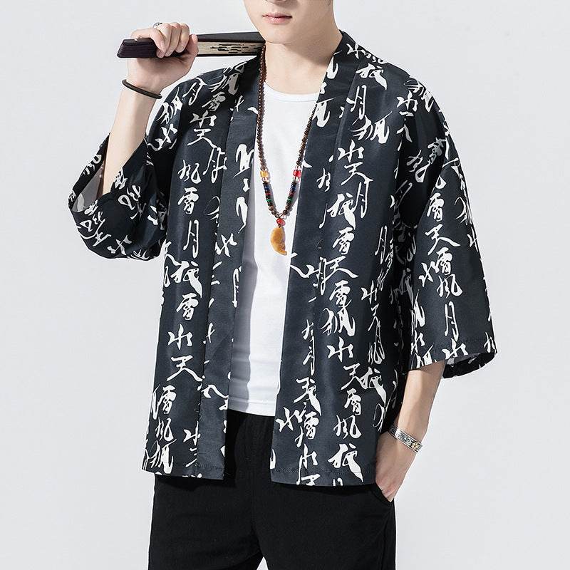 Kimono Cardigan Outerwear Blouse Mens Cardigan Loose Jacket Coat Baggy Tops - Mubimart