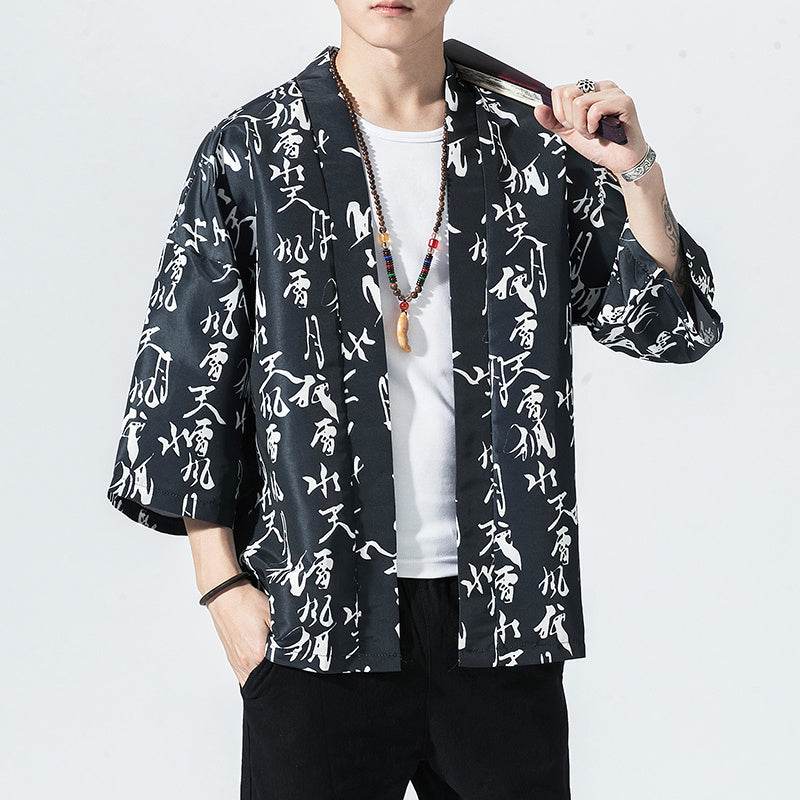 Kimono Cardigan Outerwear Blouse Mens Cardigan Loose Jacket Coat Baggy Tops - Mubimart