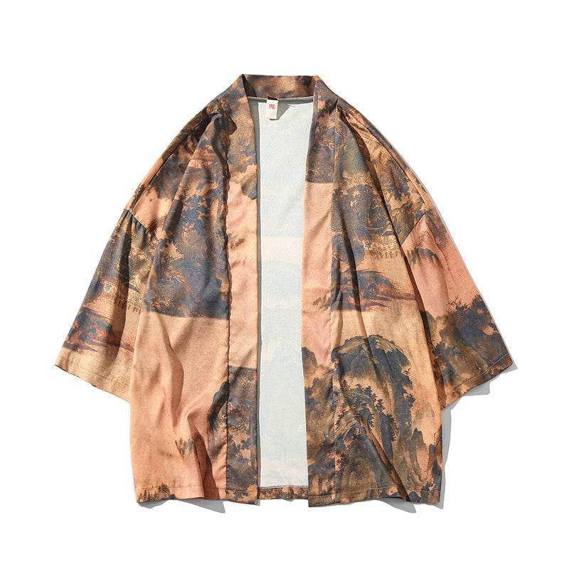 Kimono Cardigan Outerwear Blouse Mens Cardigan Loose Jacket Coat Baggy Tops - Mubimart