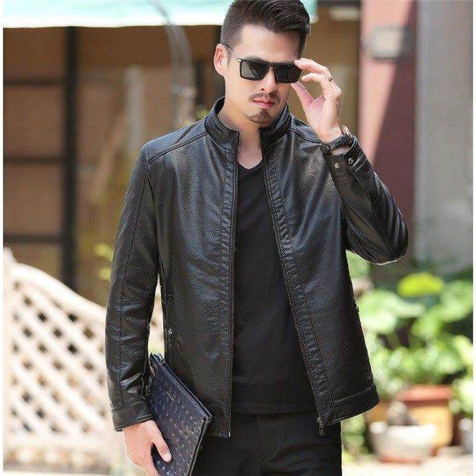 Men's Leather Jackets For Winter Jacket Men And Coats Leather Male Coat For Brand Men's Oblique Zipper Winter Down Biker Jacket - Mubimart