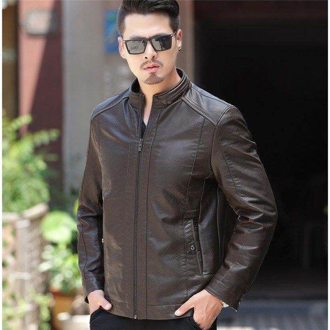 Men's Leather Jackets For Winter Jacket Men And Coats Leather Male Coat For Brand Men's Oblique Zipper Winter Down Biker Jacket - Mubimart
