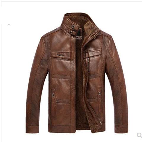 Men's Leather Jackets For Winter Jacket Men And Coats Leather Male Coat For Brand Men's Oblique Zipper Winter Down Biker Jacket - Mubimart
