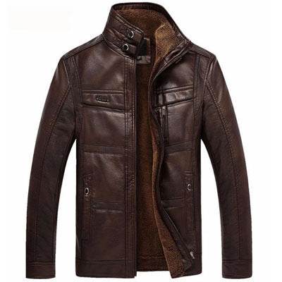 Men's Leather Jackets For Winter Jacket Men And Coats Leather Male Coat For Brand Men's Oblique Zipper Winter Down Biker Jacket - Mubimart