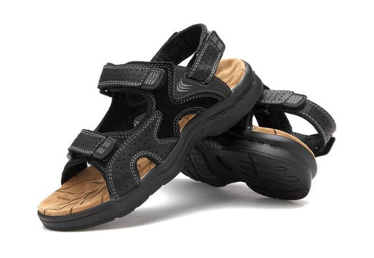 Men'S Sandals Leather Toe Platform Top Layer Cowhide Outdoor Casual Sandals - Mubimart