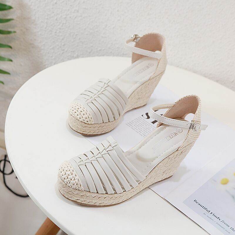 Summer New Thick-Soled Espadrille Wedges High Heels Hemp Rope Sandals Female Roman Shoes - Mubimart