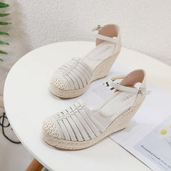 Summer New Thick-Soled Espadrille Wedges High Heels Hemp Rope Sandals Female Roman Shoes