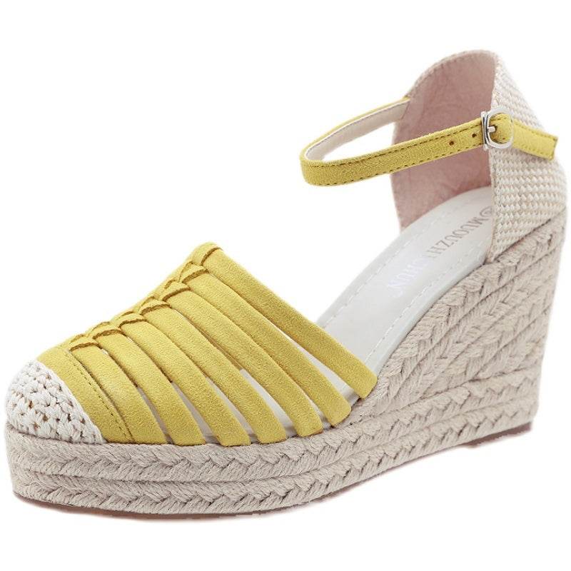 Summer New Thick-Soled Espadrille Wedges High Heels Hemp Rope Sandals Female Roman Shoes - Mubimart