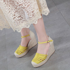 Summer New Thick-Soled Espadrille Wedges High Heels Hemp Rope Sandals Female Roman Shoes