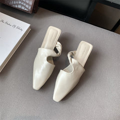 Fashion Pointed Toe Slippers Women Slip On Mules Med Heels