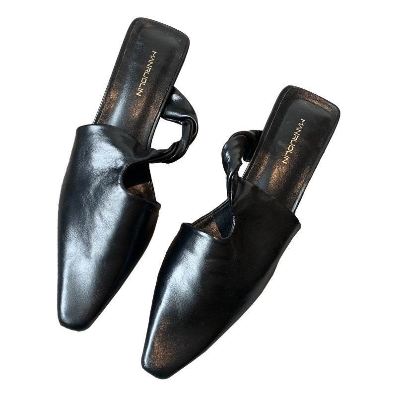Fashion Pointed Toe Slippers Women Slip On Mules Med Heels - Mubimart