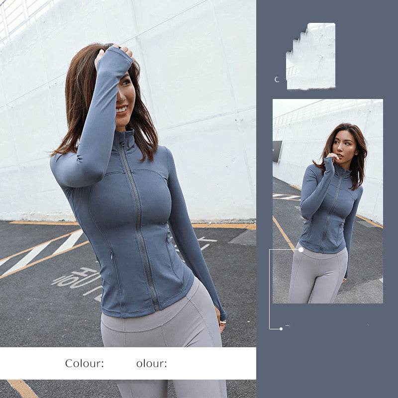 Long-Sleeved Zipper Sports Top Women's Stretch Tights Workout Clothes - Mubimart