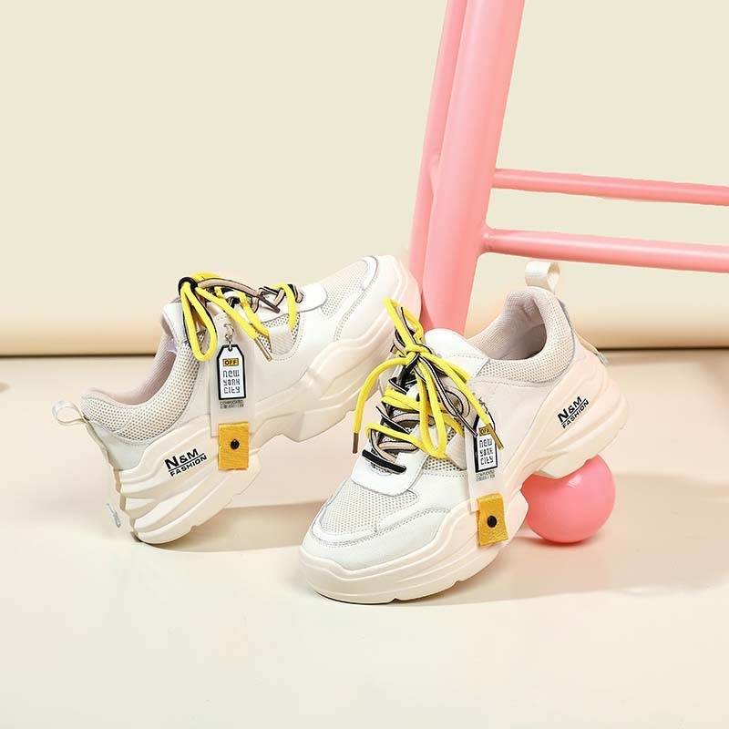 Sneaker Smile-Circle Platform-Shoes Thick-Bottom Flat Breathable Casual Women Ladies - Mubimart