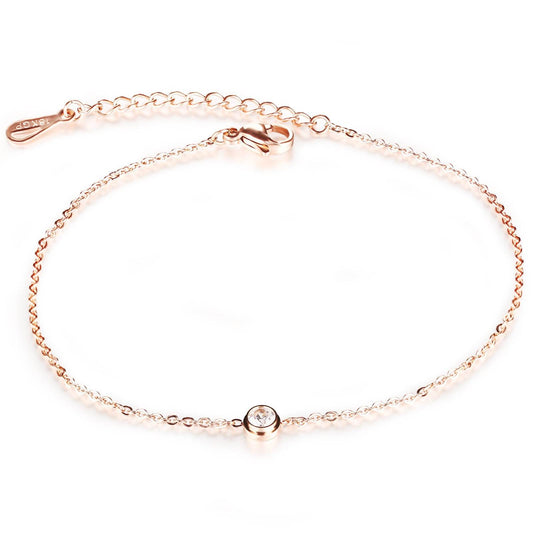 JeeMango Cubic Zirconia Anklet Foot Jewelry Rose Gold Anklet Bracelet Leg Chain Stainless Steel Anklets Women Jewelry JA19034 - Mubimart