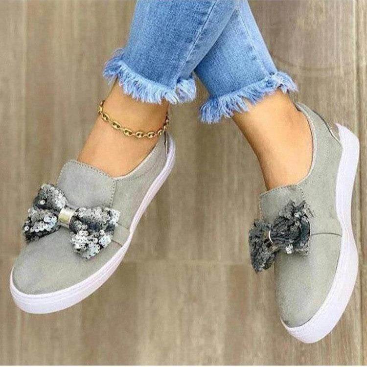Thick-soled Sponge Cake One-foot Loafers Women Wish Large Size Sequin Bow Single Shoes Women - Mubimart