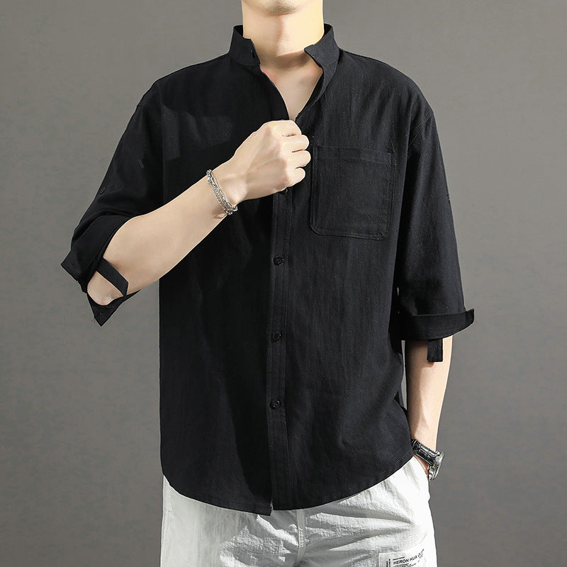 Linen Shirt Men's Casual Loose Stand Collar Cotton And Linen Shirt