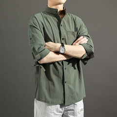 Linen Shirt Men's Casual Loose Stand Collar Cotton And Linen Shirt