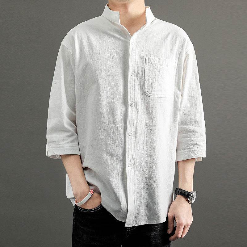 Linen Shirt Men's Casual Loose Stand Collar Cotton And Linen Shirt - Mubimart
