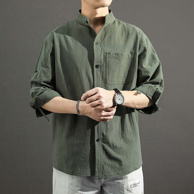 Linen Shirt Men's Casual Loose Stand Collar Cotton And Linen Shirt