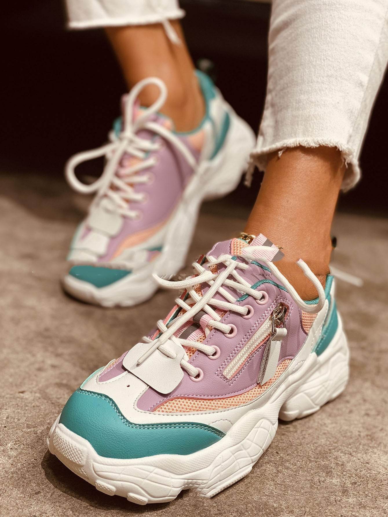 Women Chunky Sneakers Female Lace Up Platform - Mubimart