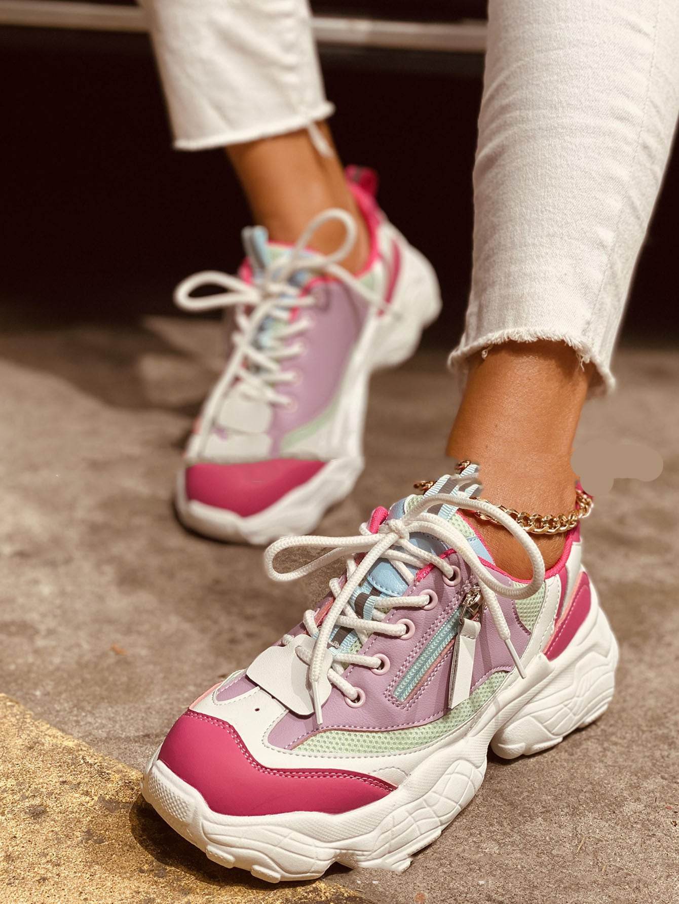 Women Chunky Sneakers Female Lace Up Platform - Mubimart