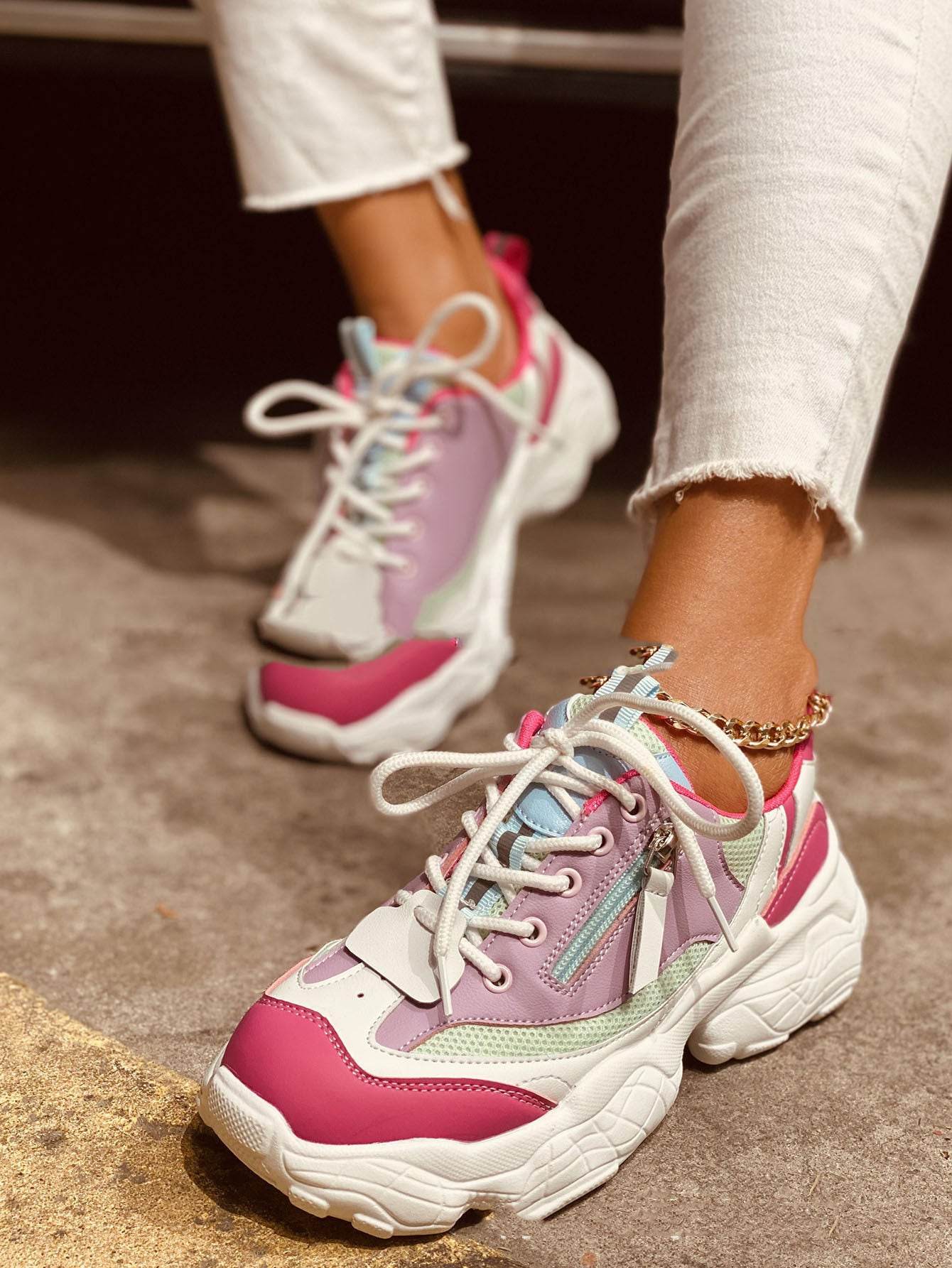 Women Chunky Sneakers Female Lace Up Platform - Mubimart