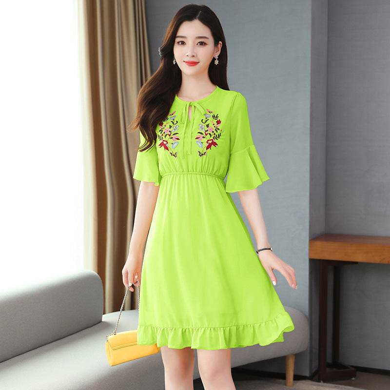 Elegant Fashion Solid Embroidery Chiffon Sexy Mini Dress Summer Plus Size Vintage Runway Dress Women Bodycon Party Vestidos - Mubimart
