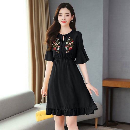 Elegant Fashion Solid Embroidery Chiffon Sexy Mini Dress Summer Plus Size Vintage Runway Dress Women Bodycon Party Vestidos - Mubimart