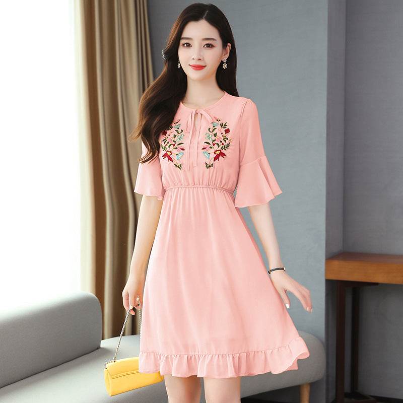 Elegant Fashion Solid Embroidery Chiffon Sexy Mini Dress Summer Plus Size Vintage Runway Dress Women Bodycon Party Vestidos - Mubimart