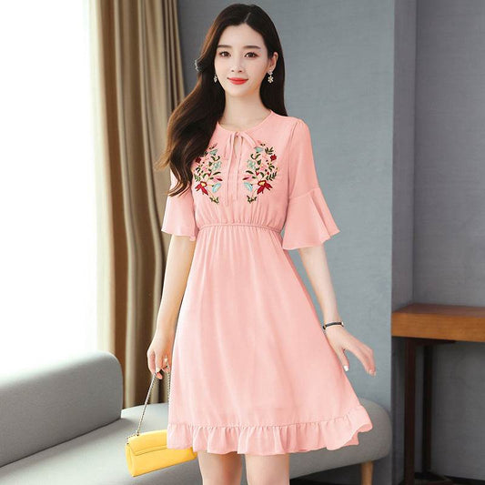 Elegant Fashion Solid Embroidery Chiffon Sexy Mini Dress Summer Plus Size Vintage Runway Dress Women Bodycon Party Vestidos - Mubimart