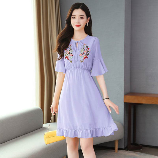 Elegant Fashion Solid Embroidery Chiffon Sexy Mini Dress Summer Plus Size Vintage Runway Dress Women Bodycon Party Vestidos - Mubimart