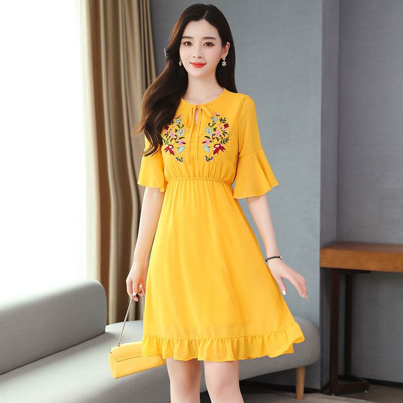 Elegant Fashion Solid Embroidery Chiffon Sexy Mini Dress Summer Plus Size Vintage Runway Dress Women Bodycon Party Vestidos - Mubimart