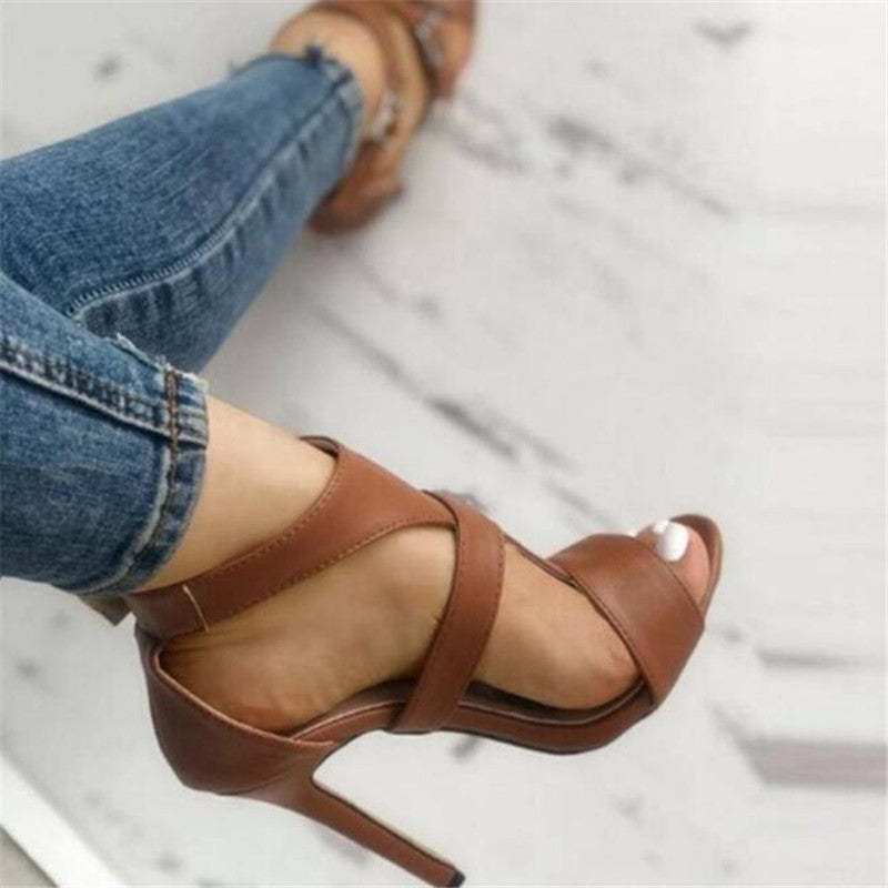 Summer Gladiator Stilettos Leather Peep Toe Ankle Buckle Strap