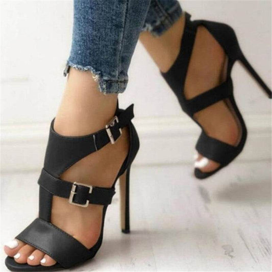 Summer Gladiator Stilettos Leather Peep Toe Ankle Buckle Strap - Mubimart