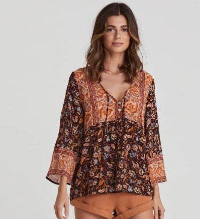 Jastie Summer Gypsy Vintage Style Button Up Blouse V Neck Casual Flutter Sleeve Women Small Top Boho Daisy Print Blouses Blusa - Mubimart