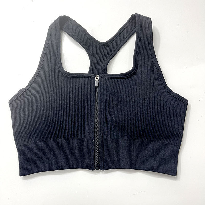 Zip Sports Top Tight Sports Bra - Mubimart -  