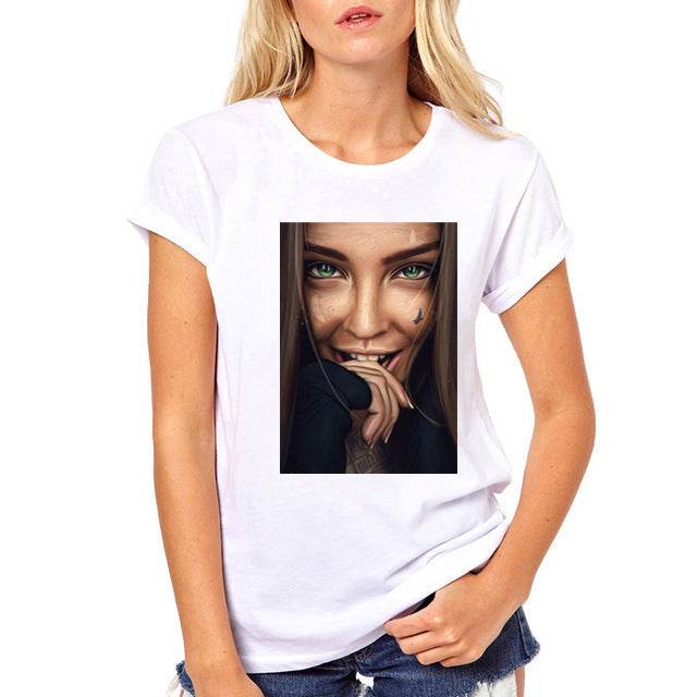FIXSYS Women T Shirt Print Tee Shirt O-Neck Tops Tees Summe - Mubimart