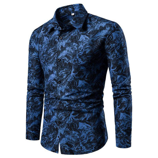 Autumn and Winter Mens Shirt Printed Casual Long Sleeved Shirt Slim Fit Male Social Dress Shirt For Men - Mubimart