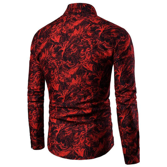 Autumn and Winter Mens Shirt Printed Casual Long Sleeved Shirt Slim Fit Male Social Dress Shirt For Men - Mubimart