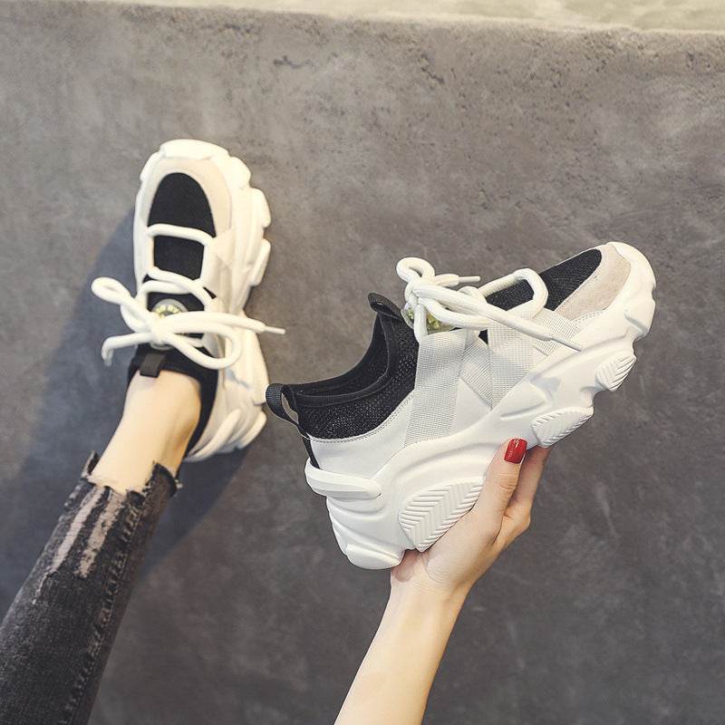 Woman Mesh Surface Breathable Casual Shoes Fashion Woman Lace-up Vulcanized Shoes Platform Comfort Woman Sneakers - Mubimart