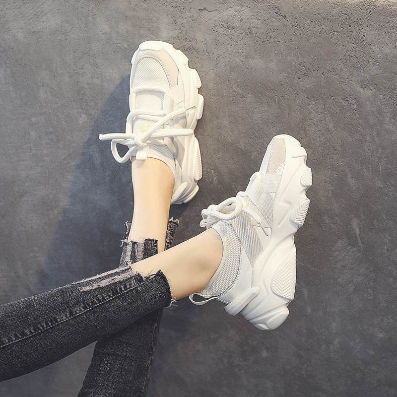 Woman Mesh Surface Breathable Casual Shoes Fashion Woman Lace-up Vulcanized Shoes Platform Comfort Woman Sneakers - Mubimart