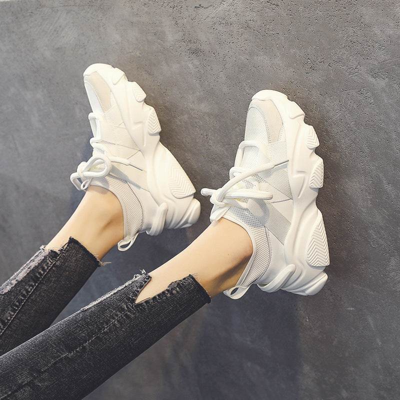 Woman Mesh Surface Breathable Casual Shoes Fashion Woman Lace-up Vulcanized Shoes Platform Comfort Woman Sneakers - Mubimart
