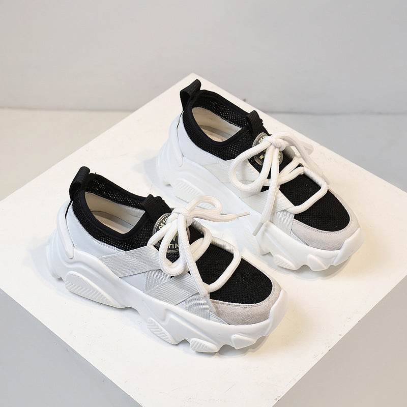 Woman Mesh Surface Breathable Casual Shoes Fashion Woman Lace-up Vulcanized Shoes Platform Comfort Woman Sneakers - Mubimart