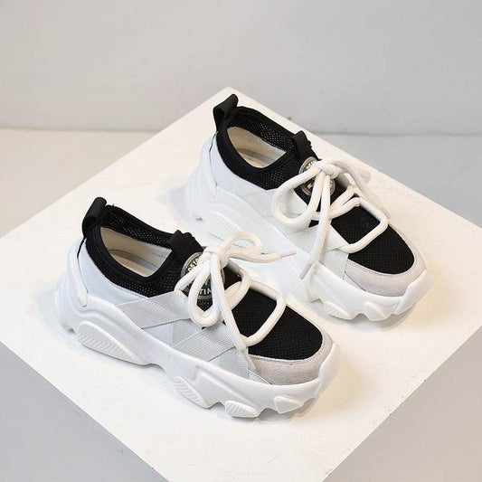 Woman Mesh Surface Breathable Casual Shoes Fashion Woman Lace-up Vulcanized Shoes Platform Comfort Woman Sneakers - Mubimart
