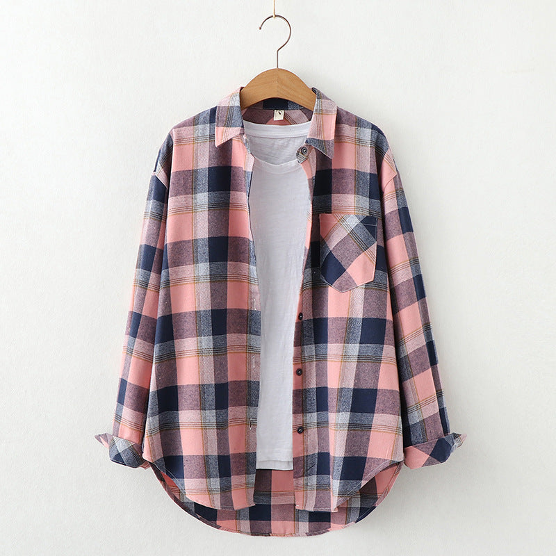 Plaid Shirt Women'S Long-Sleeved Loose Shirt Jacket